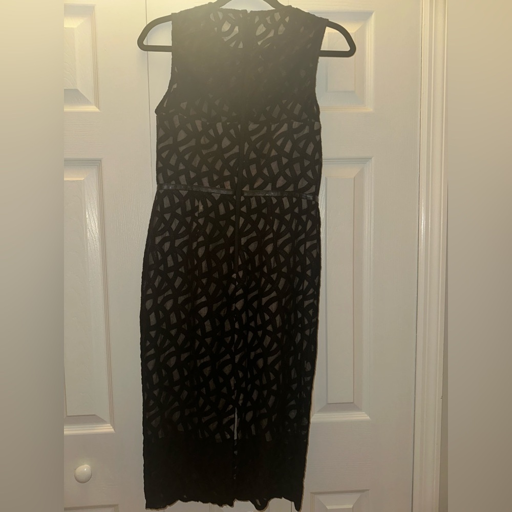 Vince Camuto Black Lace Jacquard Faux Leather Cocktail LB Dress lined - Picture 4 of 7